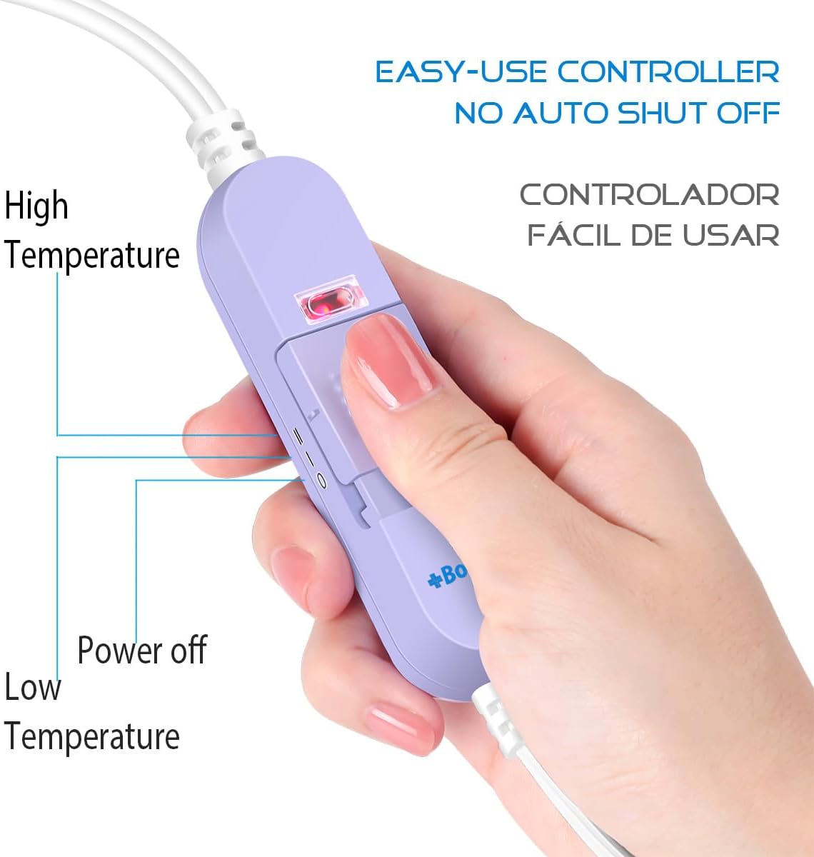 Boncare Almohadilla térmica pequeña sin apagado automático para calambres y alivio del dolor de espalda, ajustes de temperatura alta y baja,