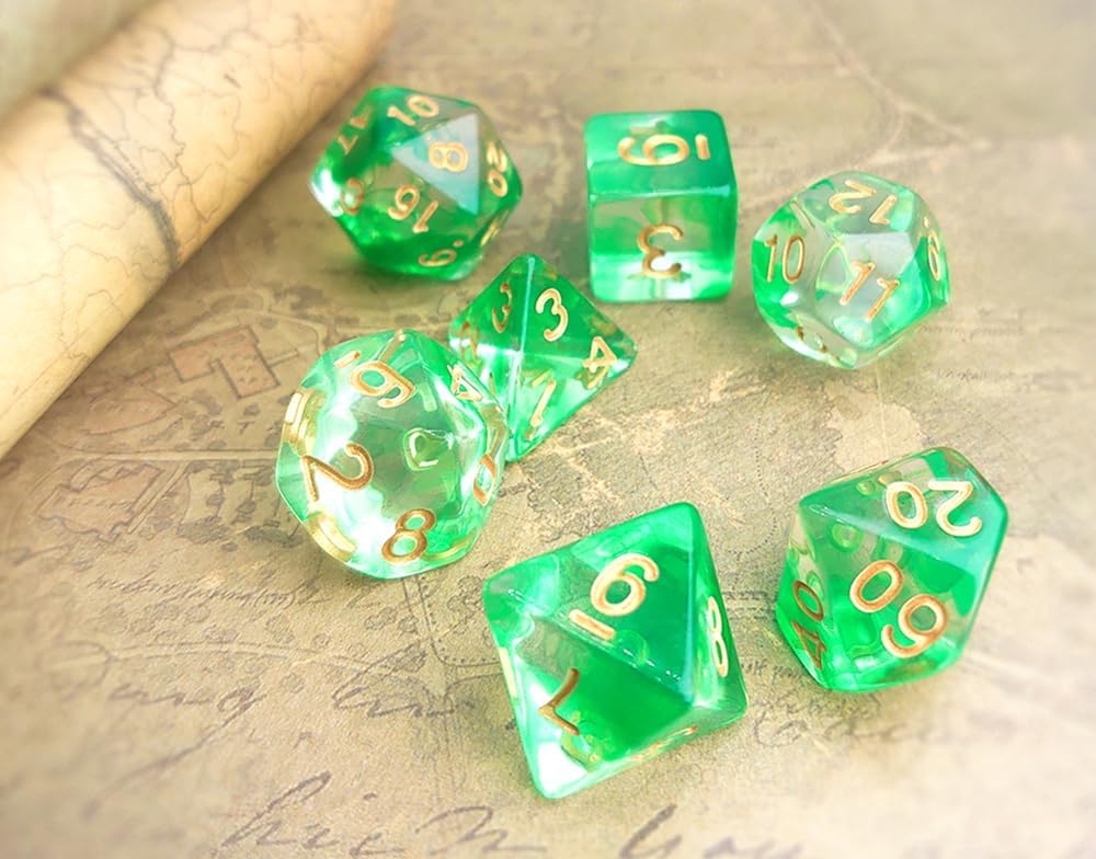 Green Venom – Juego de 7 dados poliédricos para DND, accesorios COC, mazmorras y dragones, juegos de rol, MTG, TTRPGs, dados del sistema D20 (verde