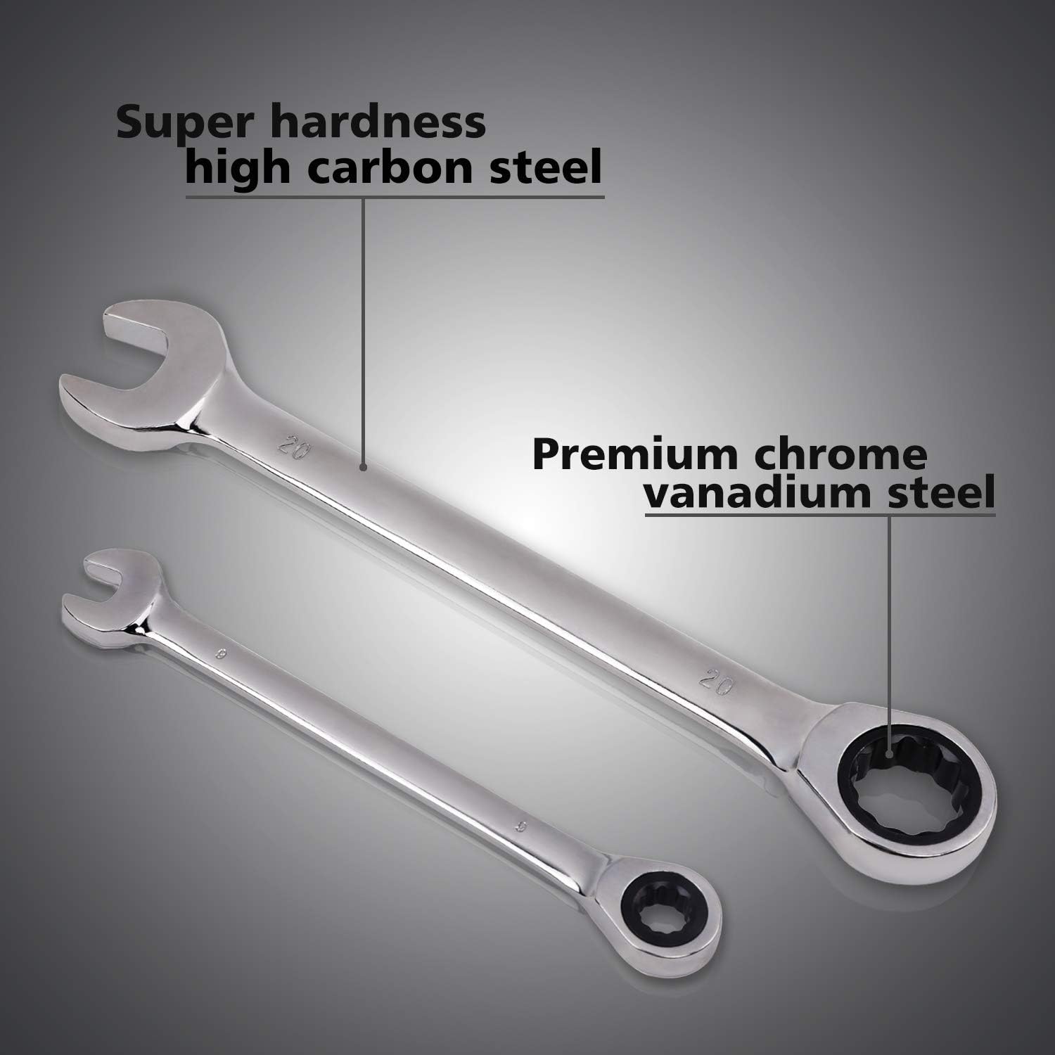 Egofine Llave combinada métrica de trinquete de 0.315 in, llave de engranajes de grado industrial con diseño de 12 puntos, trinquete de 72 dientes,