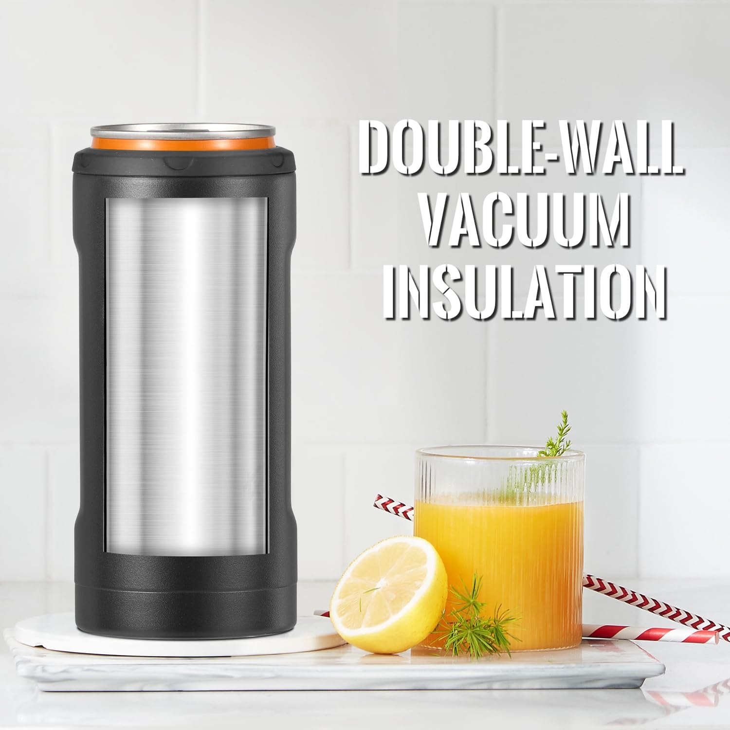 OJOJ – Enfriador de latas aislado de 12 onzas, doble pared, aislado, de acero inoxidable, soporte para latas de cerveza