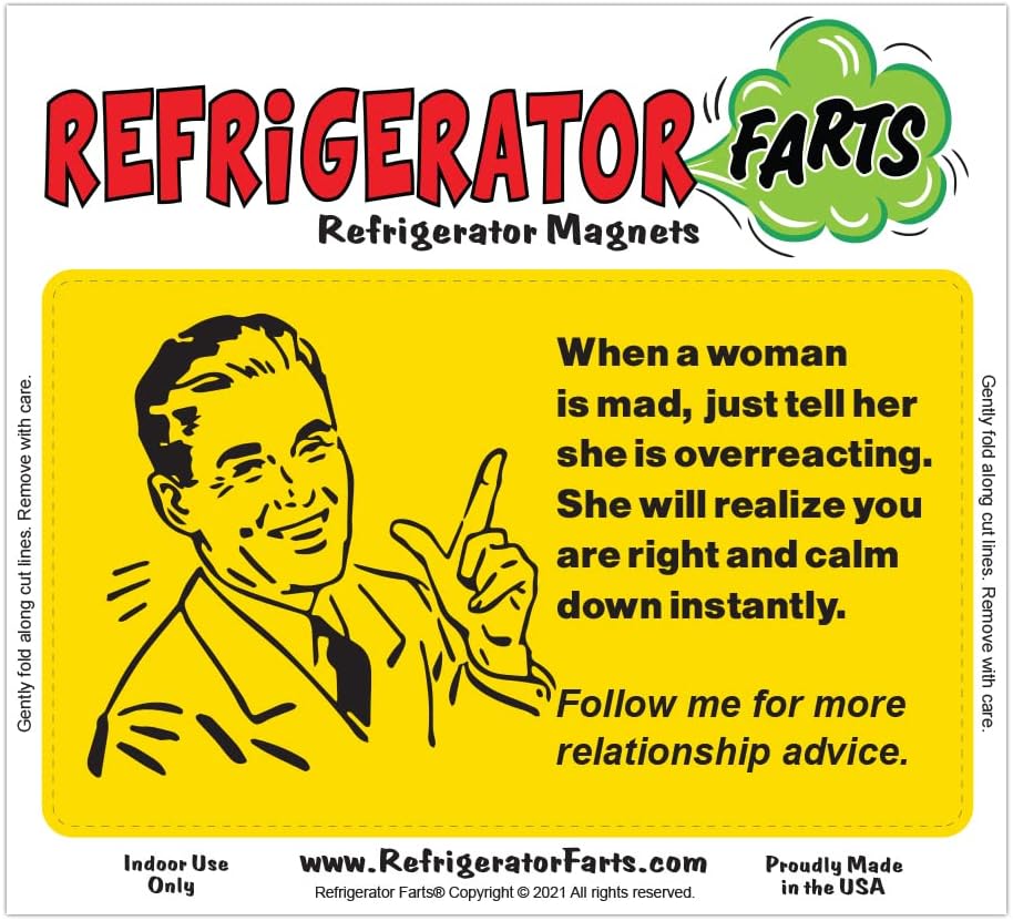Divertido imán para refrigerador, When Woman Mad Tell Her She Overreacting, imán para nevera de 5 x 3 pulgadas