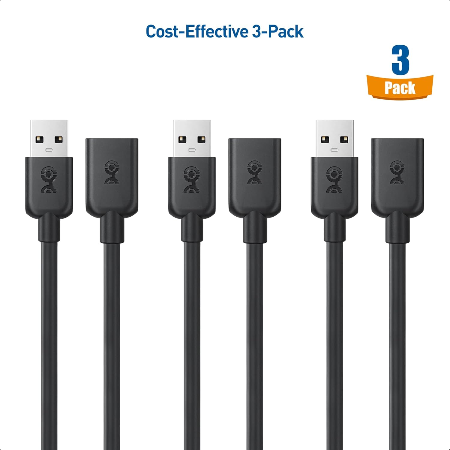 Cable Matters Paquete de 3 cables de extensión USB cortos de 3 pies, cable extensor USB macho a hembra, cable de extensión USB2.0, 480 Mbps, color