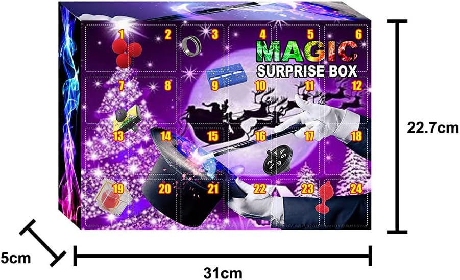 Juego de 24 trucos de magia increíbles para niños, juego mágico de Navidad, juego mágico para niños, incluye bola mágica, juego mágico para niños