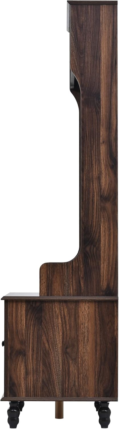 Moderno árbol de pasillo con 4 ganchos, perchero de entrada de madera, banco de almacenamiento integrado con dos estantes superiores de