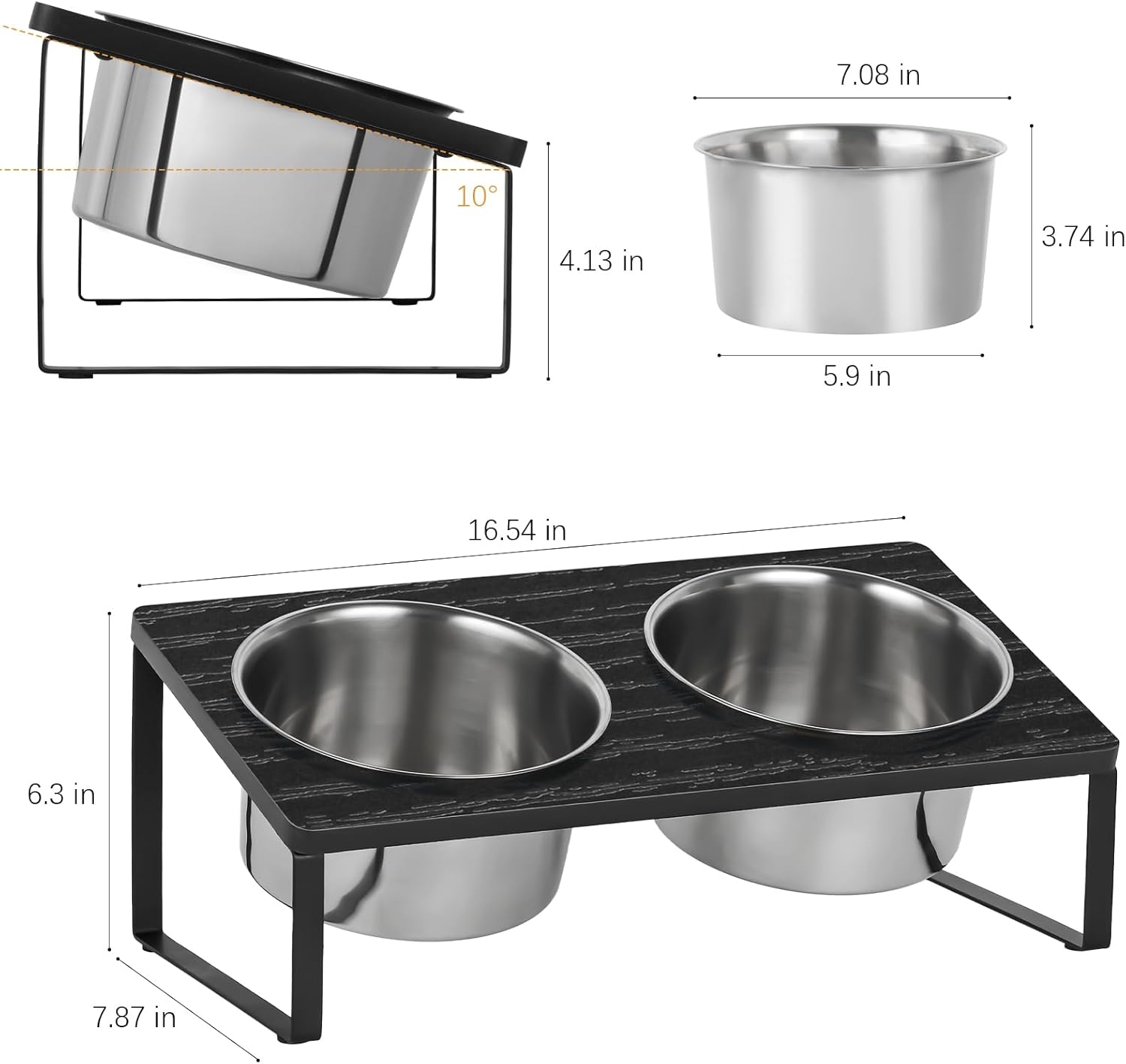 Cuencos elevados para perros con 2 cuencos elevados de acero inoxidable para alimentos inclinados para perros medianos y gatos, soporte para comida
