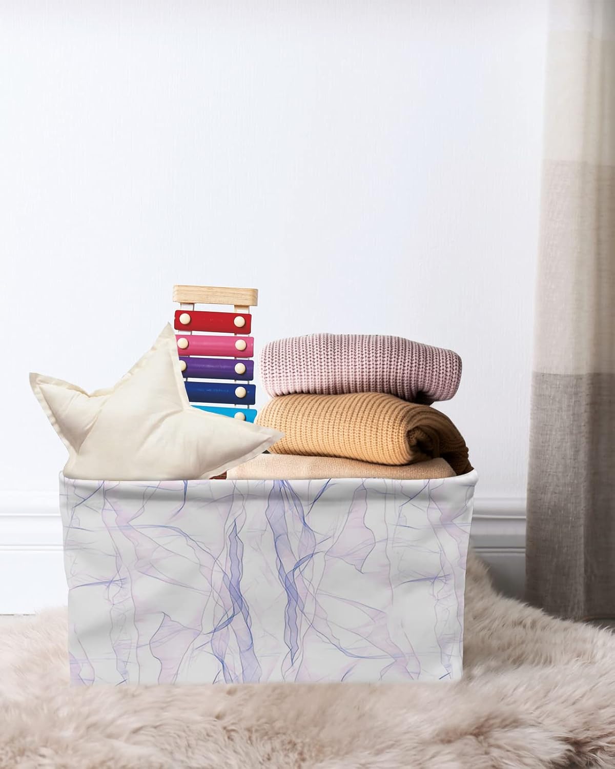 Abstract Marbling Large Storage Baskets Bins Modern Gradient Purple Pink Marble Collapsible Storage Box Laundry Organizer for Closet Shelf Nursery