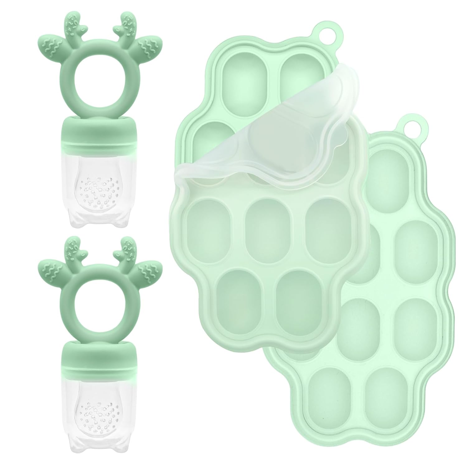 2 juegos de moldes de silicona para paletas de leche materna con alimentador de alimentos para bebés, sin BPA, chupete con bandeja de hielo