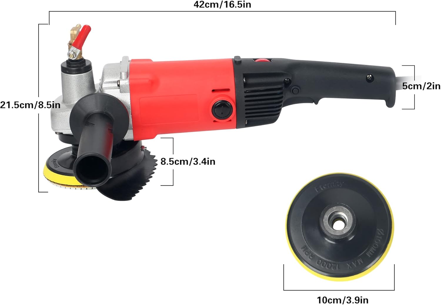 Pulidora húmeda de 1400 W con protección contra fugas, máquina amoladora de tampón húmedo de piedra de 4 pulgadas, velocidad variable para granito,