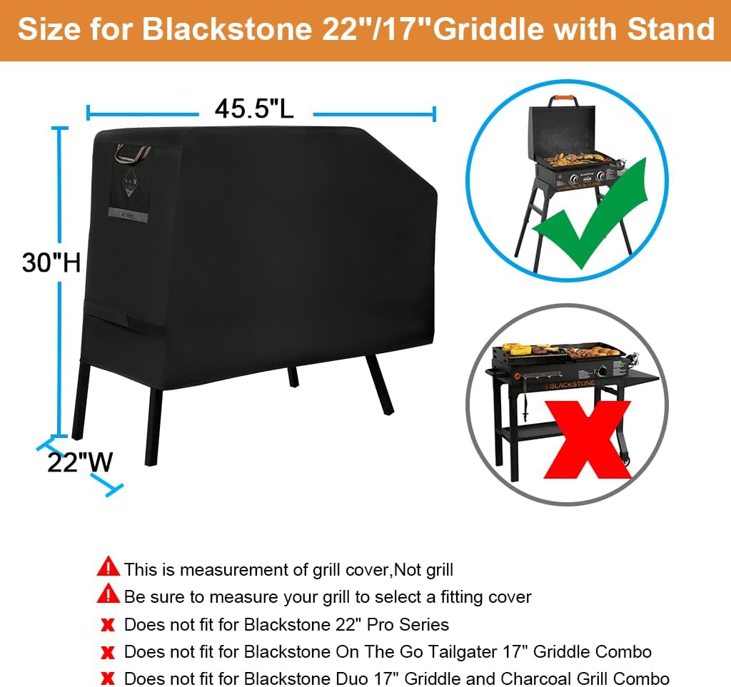Cubierta de parrilla para Blackstone de 22 pulgadas y 17 pulgadas con capucha y soporte, cubierta de parrilla resistente a desgarros 600D,
