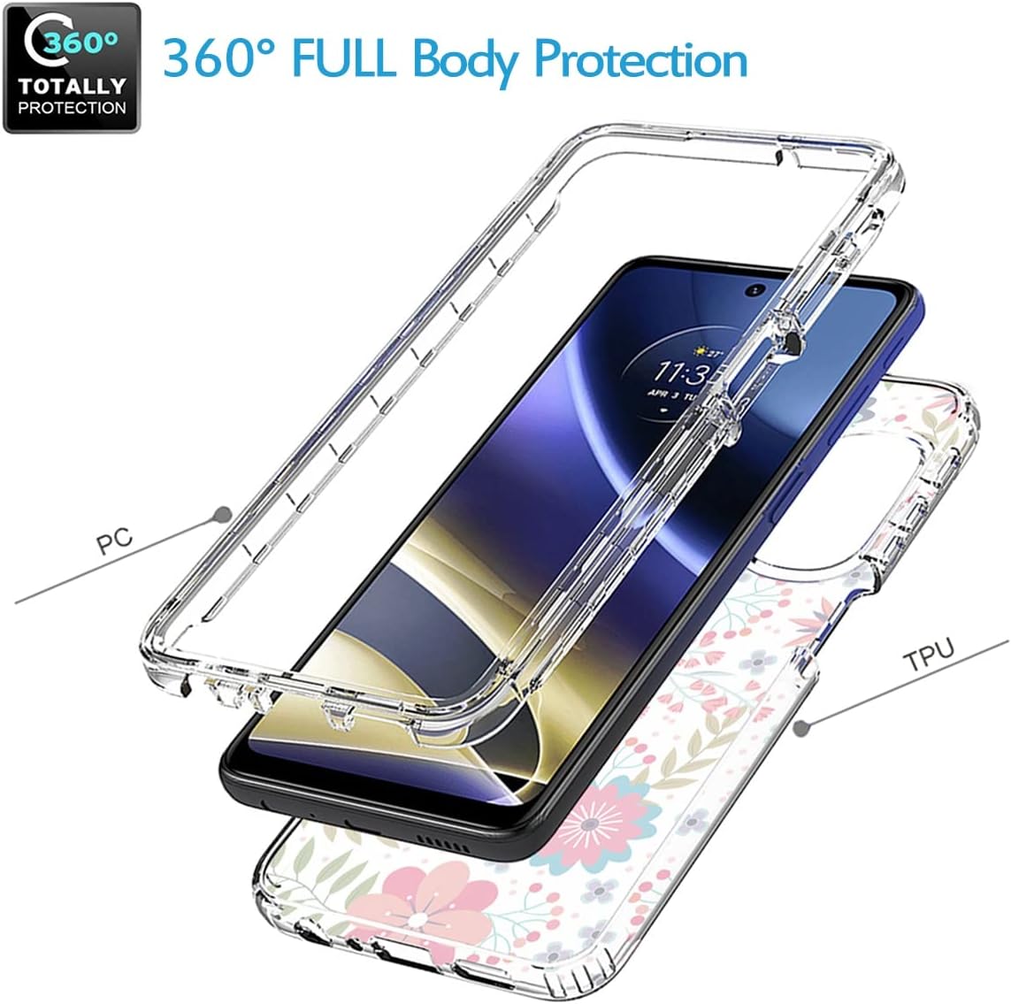 Vokuha Funda para Moto G51, Motorola G51 5G XT2171-1 con protector de pantalla de vidrio templado, funda protectora de TPU transparente floral a