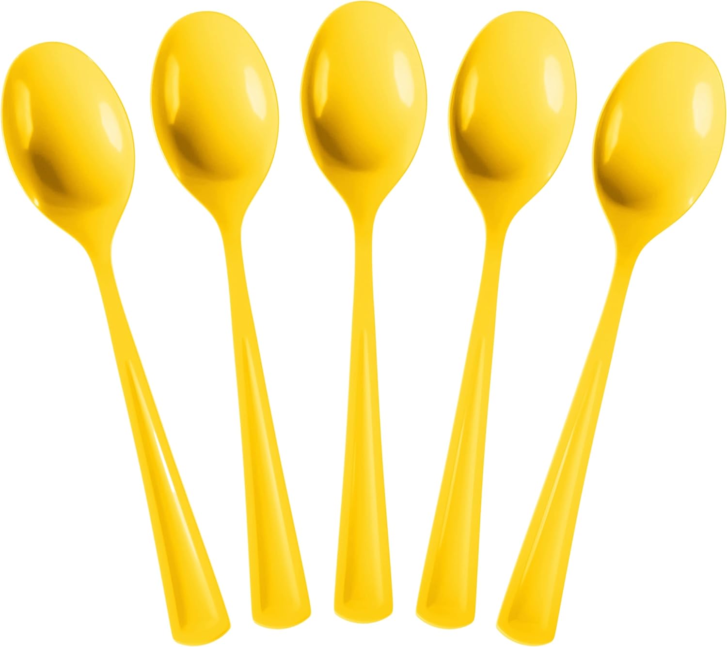 Cucharas desechables de plástico amarillas, 100 piezas, cubiertos desechables de plástico amarillo resistente, cubiertos desechables amarillos,