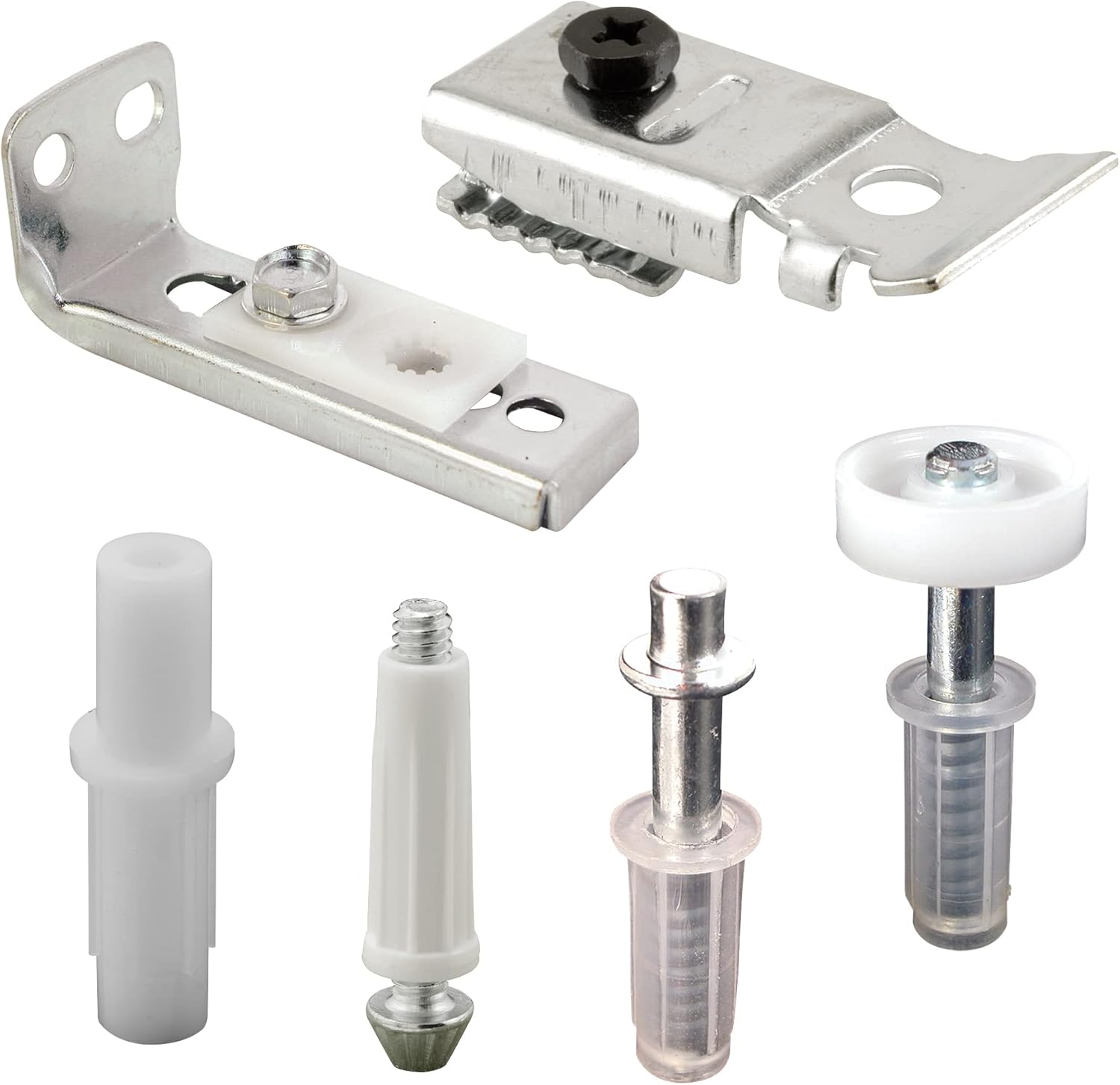 Prime-Line N 7534 Kit de reparación de herrajes para puertas plegables, incluye soportes superior e inferior, pivotes superior e inferior y rueda