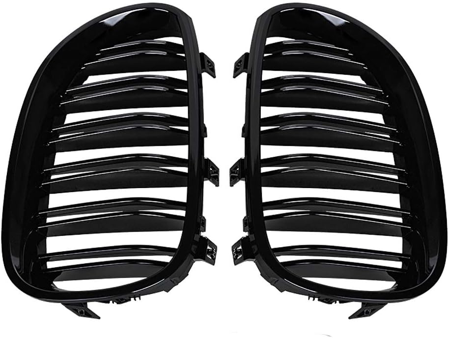 Rejilla de ventilación de rejilla de riñón negra brillante pulida compatible con BMW E60 E61 525i 535i 550i M5 4DR 2003-2010