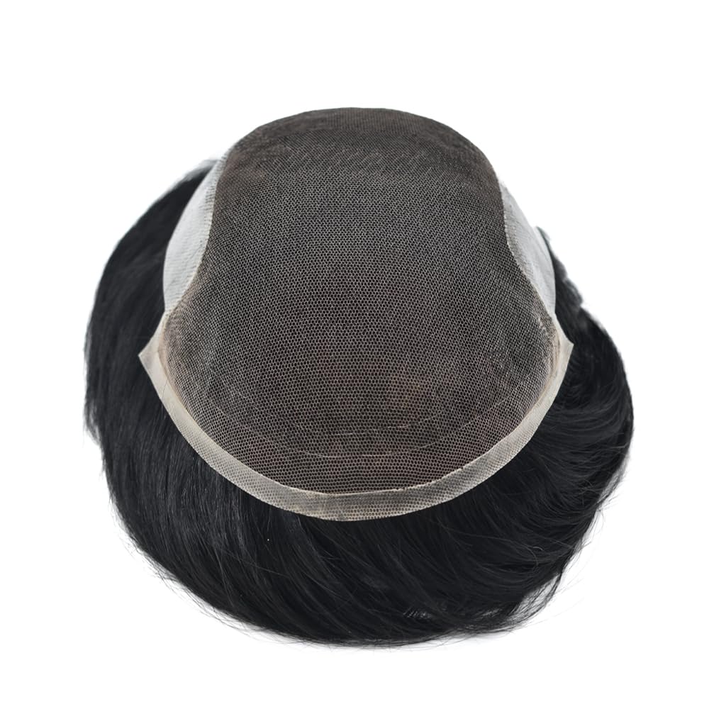 Hombres Toupee Sistema de Cabello Humano Real para Hombres Encaje Suizo Toupee Para Hombres Nudos Blanqueados Hombres Hairpieces Pieza Para Hombres
