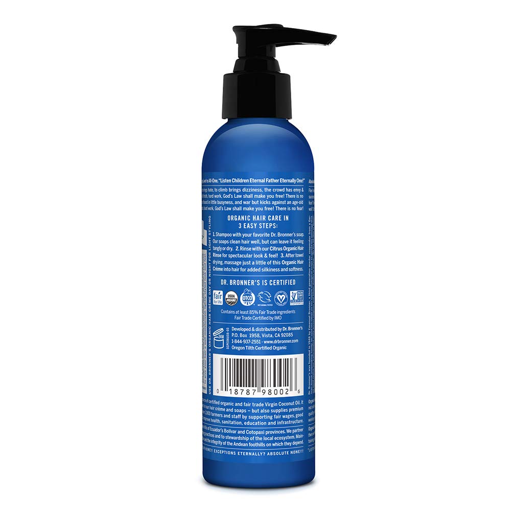 Dr. Bronner’s – Crema orgánica para el cabello (menta, 6 onzas, paquete de 2) – Acondicionador sin enjuague y crema de peinado, hecha con aceites