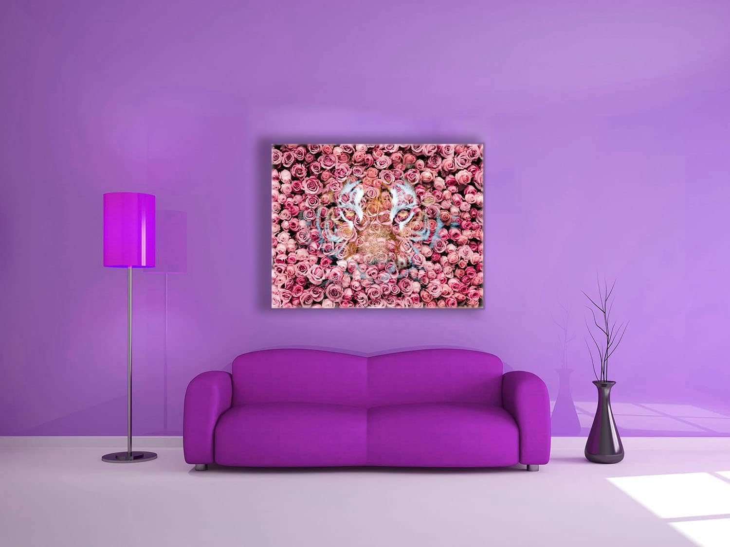Lienzo impreso con diseño de tigre en rosas (32 x 24 x 1.25 pulgadas)