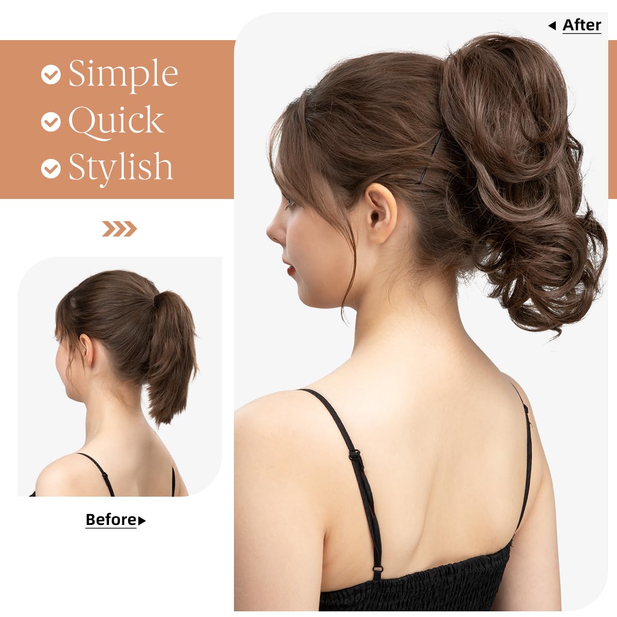 CJL HAIR Extensiones de cabello corto con clip de garra, cola de caballo de metales flexibles, moño desordenado, extensiones de cabello ondulado y