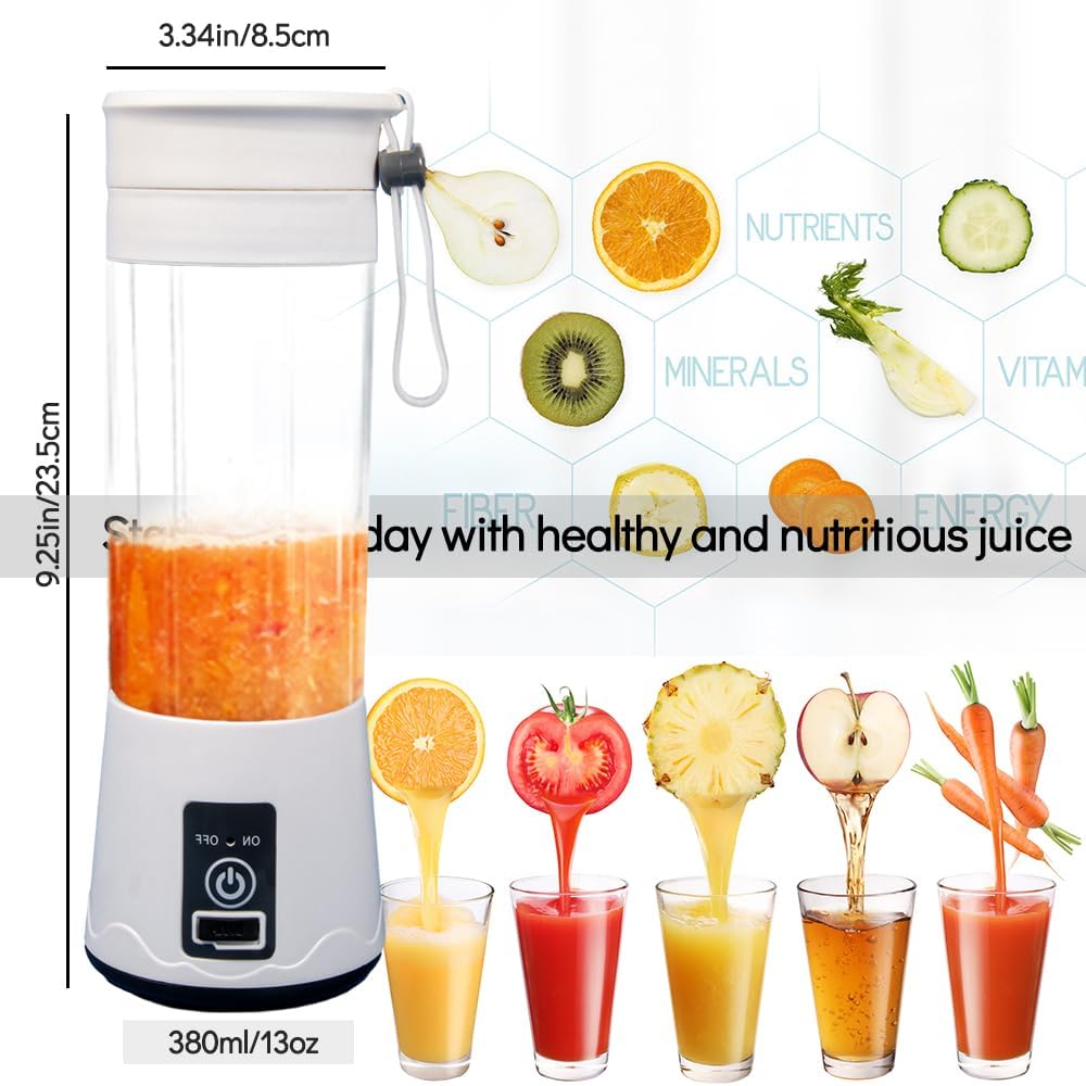 Licuadora portátil para batidos y licuados de frutas, pequeña bebida personal, licuadora eléctrica, recargable por USB, 12.8 fl oz (13 onzas) y 6