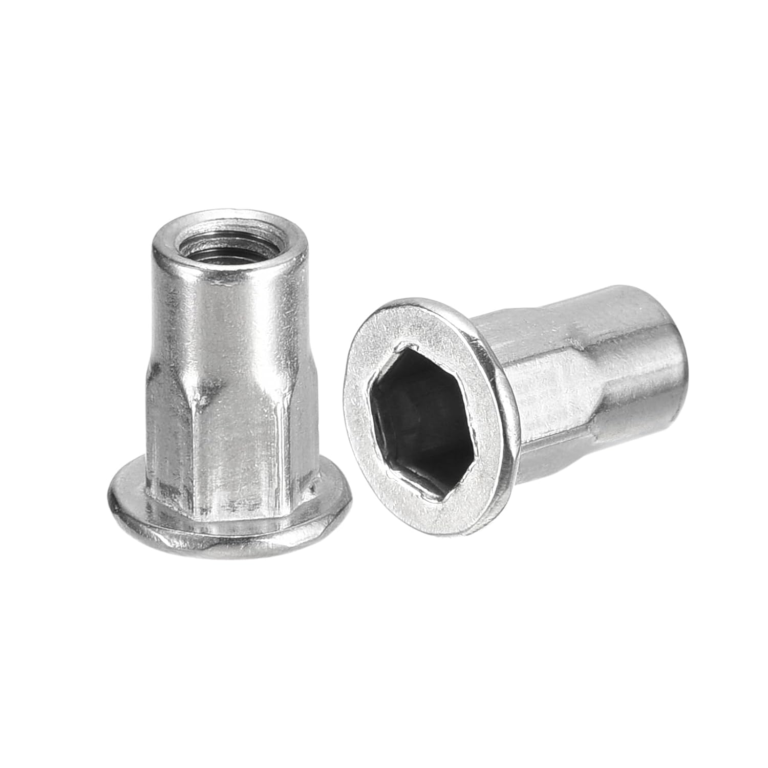 uxcell M5 – Tuercas de remache de cuerpo hexagonal, 60 tuercas de inserción roscadas de cabeza plana de acero inoxidable 304