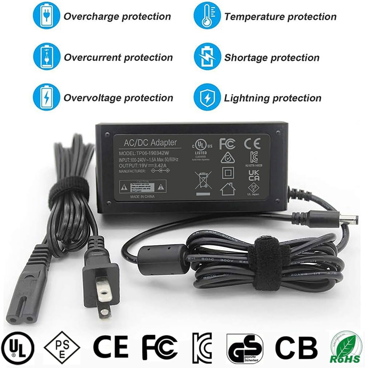 Cable de alimentación de 19 V con certificación UL para monitor Asus de 22 pulgadas, 23 pulgadas, 24 pulgadas, 27 pulgadas, VG278, VG278Q, VG279,