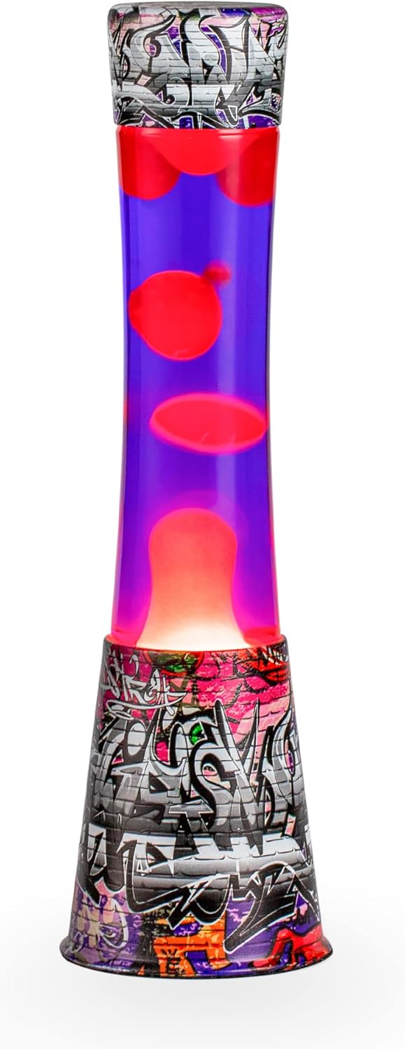 Lámpara de lava, lámparas de lava grandes de 16 pulgadas, base de calcomanía, arte de graffiti Colormax con cera naranja en lámparas de movimiento