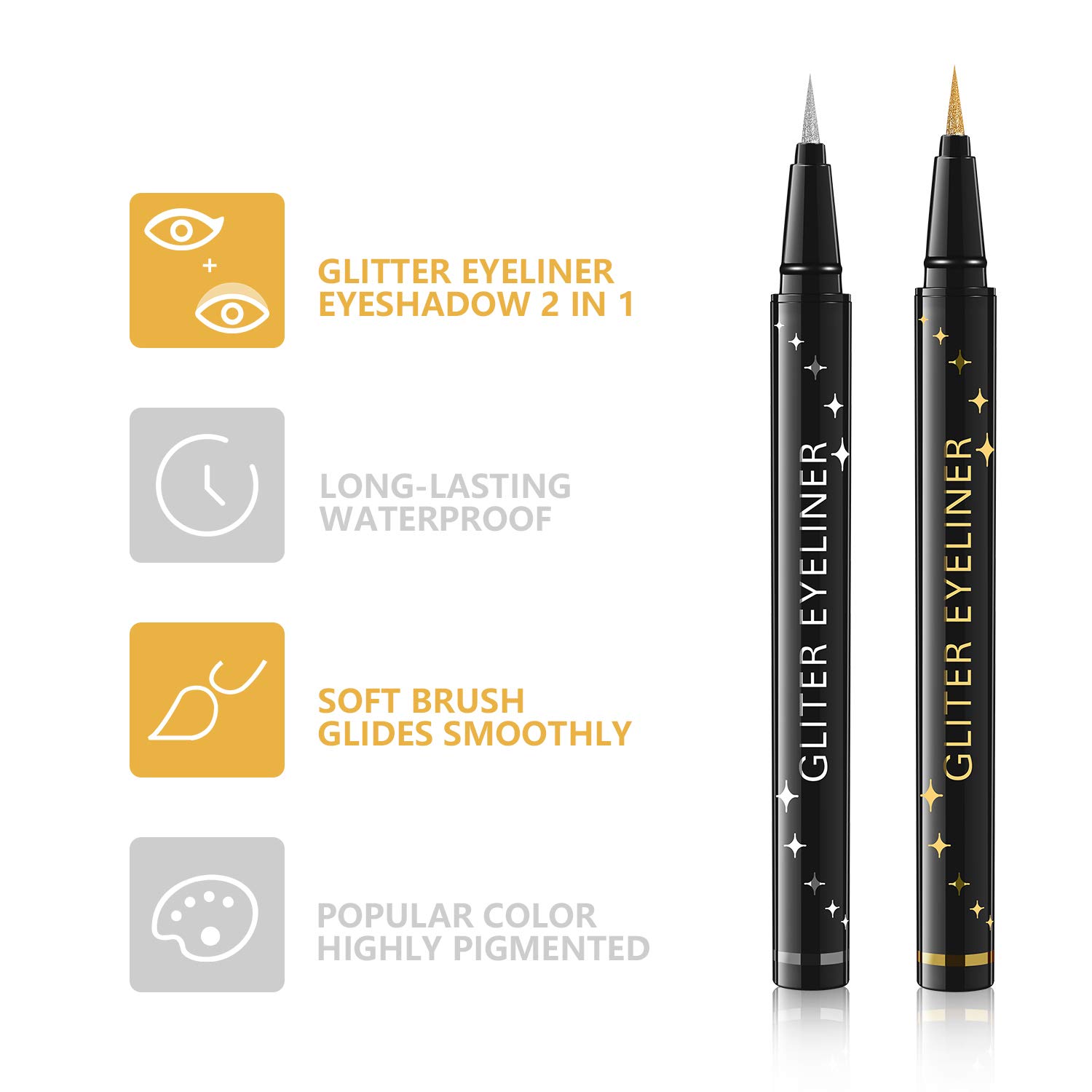 Movo Juego de delineador de ojos y sombra de ojos líquido dorado y plateado 2 en 1, coloridos, suaves e hiperafilados, delineador de ojos líquido,