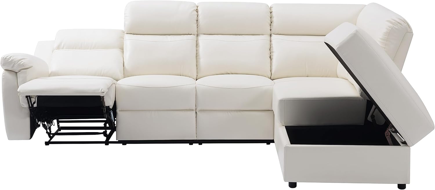 Moderno sofá seccional reclinable manual de piel sintética, 2 portavasos y otomana Sorage, esquina en forma de L de poliuretano 5 sofás para sala de