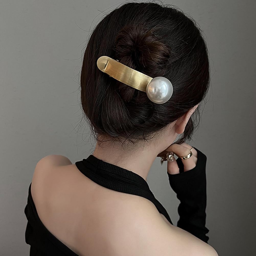 4 pinzas para el pelo de perlas para mujer, 4.13 pulgadas, grandes perlas, pinzas de pelo de cocodrilo, pinzas de metal elegantes, accesorios de
