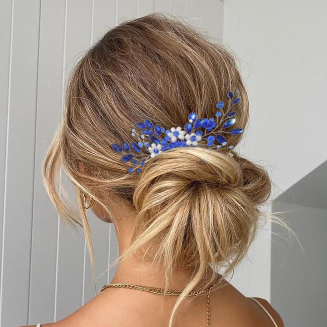 JONKY Peine para el pelo de cristal nupcial con diamantes de imitación, pieza de pelo floral con perlas laterales, accesorios para el cabello de