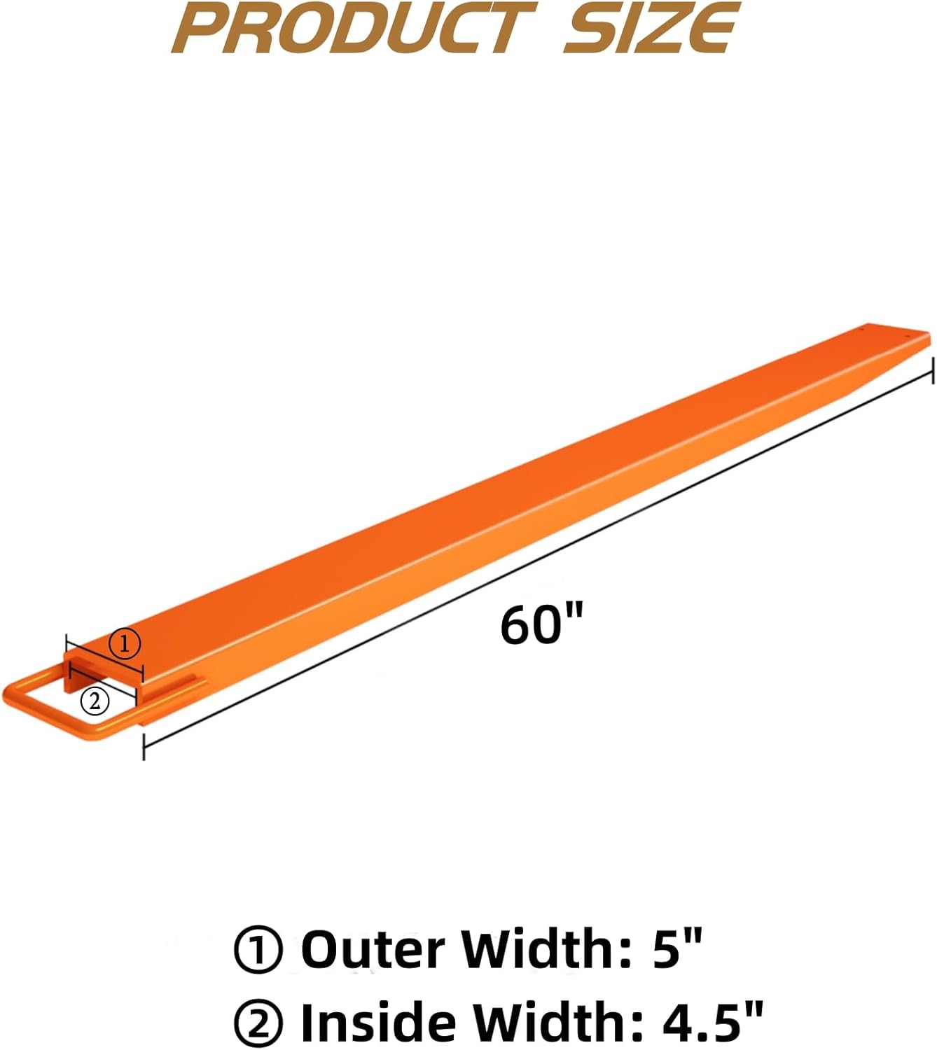 WHIZMIA Extensiones de horquilla para plataforma, 60 pulgadas de largo y 4.5 pulgadas de ancho, extensiones de carretilla elevadora deslizantes, 1