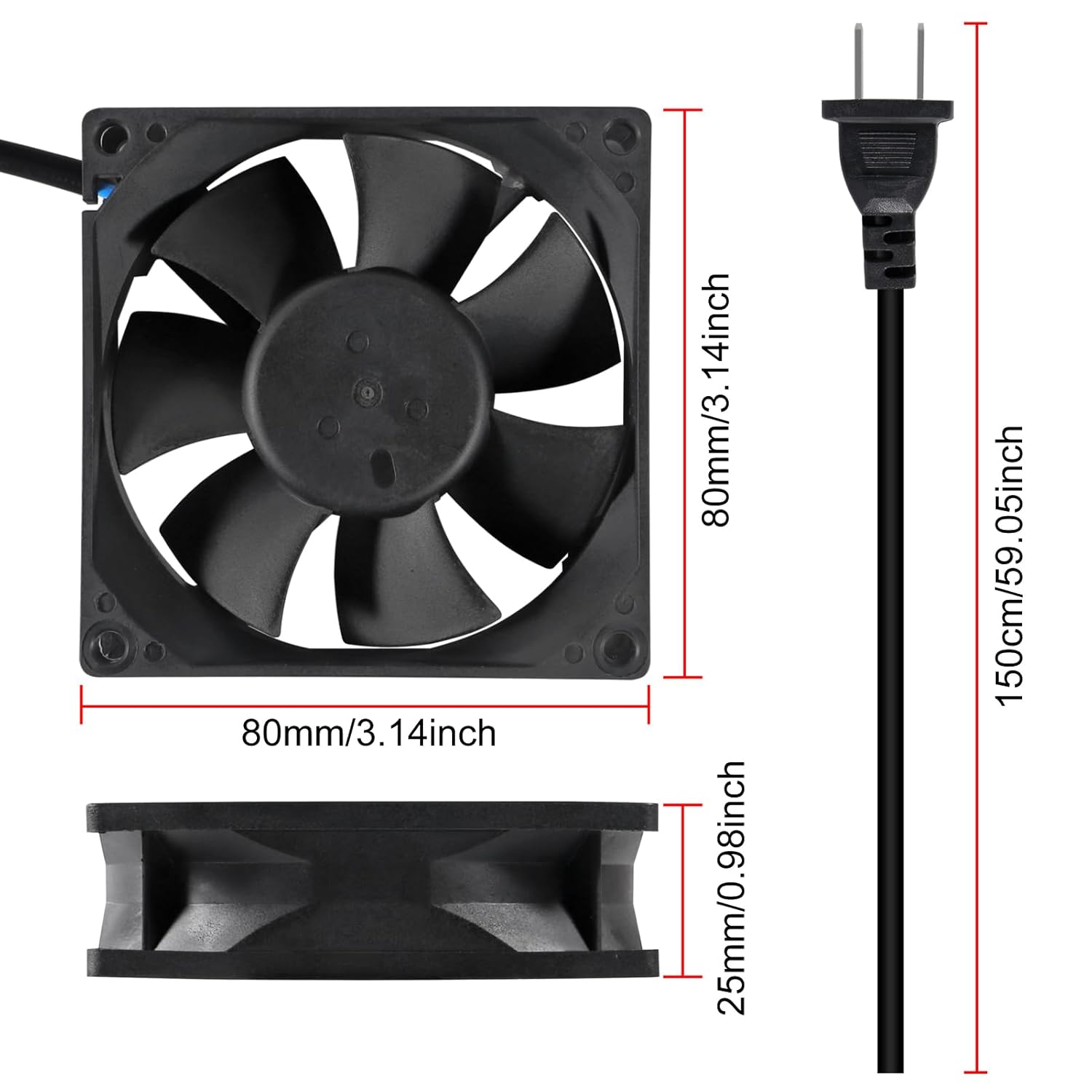UMLIFE Paquete de 2 ventiladores axiales EC 3.150 in x 0.984 in CA 110 V 115 V 120 V 220 V 240 V alta velocidad doble rodamiento de bolas para