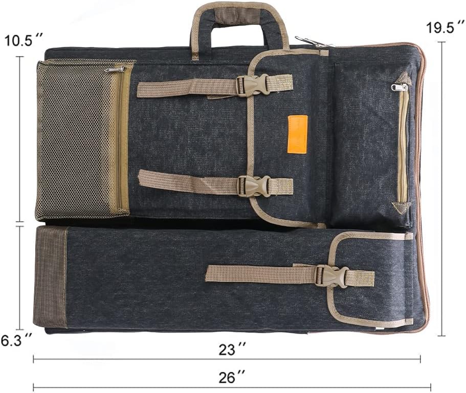 TRANSON Art Portfolio Case Artist Mochila Bolsa de Lona Grande 26″ x 19.5″ Color Negro