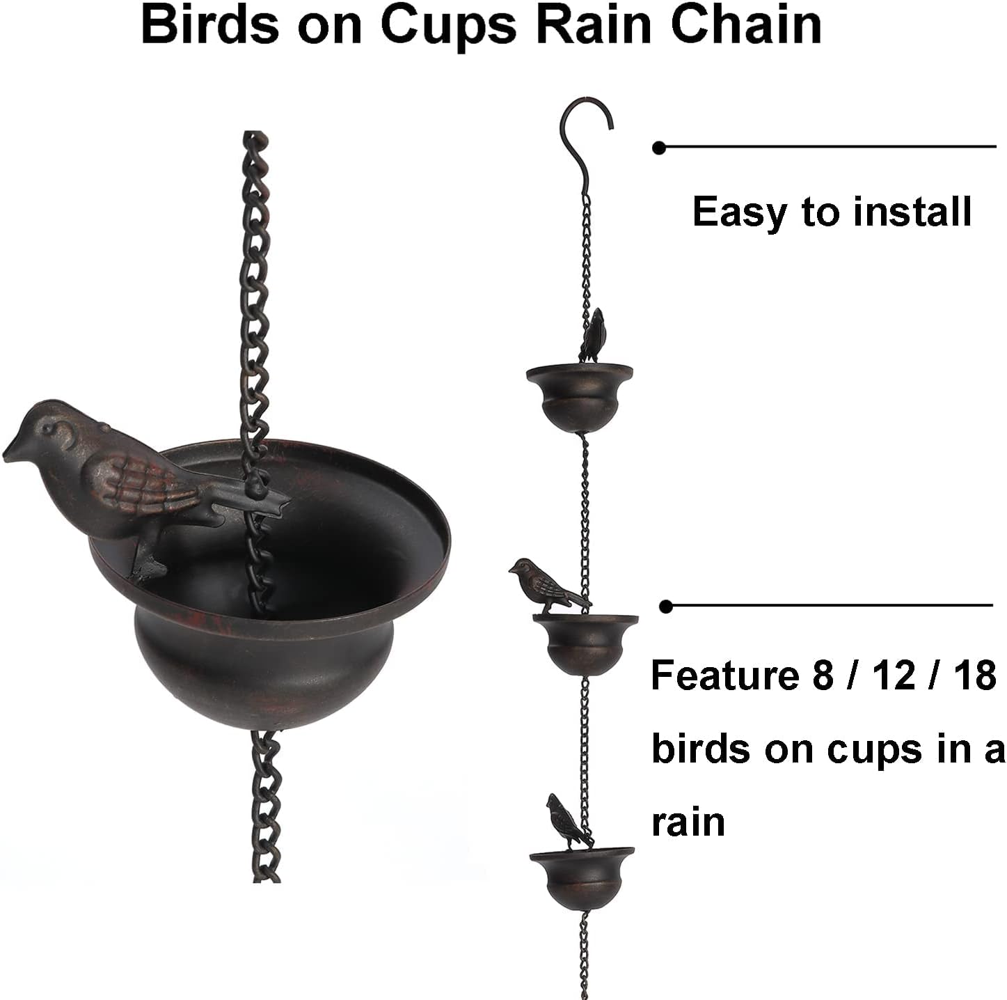 Jemeni Cadena móvil de lluvia para pájaros de 8.5 pies para canaletas con colgador adjunto, bronce oscuro