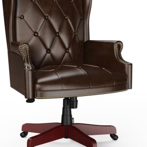 Silla de oficina ejecutiva de cuero con respaldo alto, 330 libras, diseño ergonómico, asiento y respaldo acolchados gruesos, con botones, Silla de oficina ejecutiva de cuero con respaldo alto, 330 libras, diseño ergonómico, asiento y respaldo acolchados gruesos, con botones,