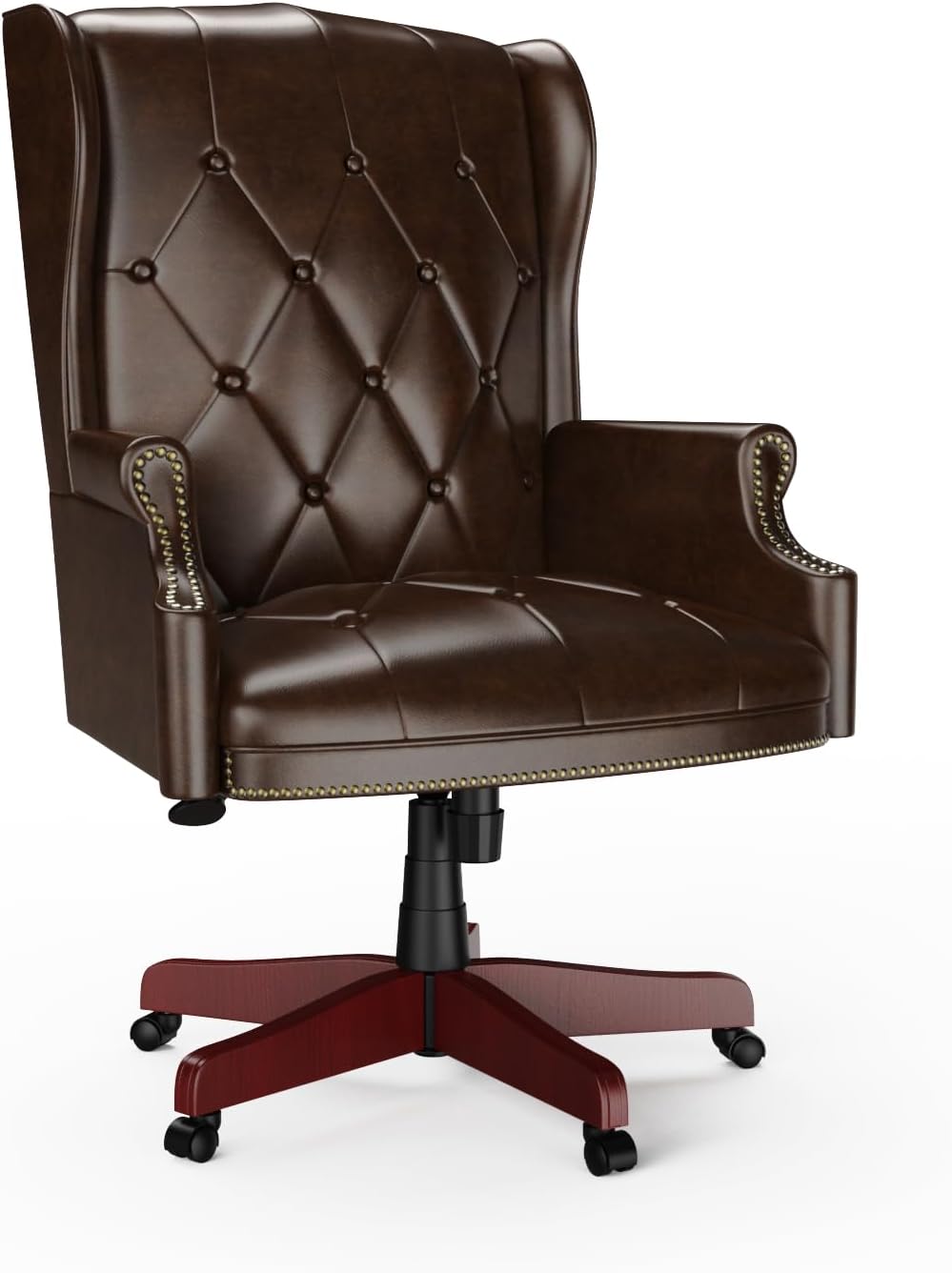 Silla de oficina ejecutiva de cuero con respaldo alto, 330 libras, diseño ergonómico, asiento y respaldo acolchados gruesos, con botones,