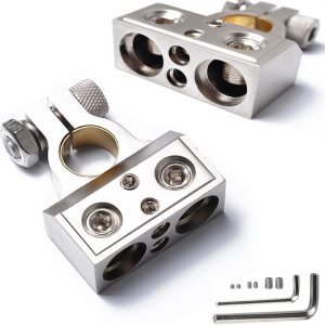 Juego de conectores de terminales de batería, cable doble calibre 10 y cable de calibre 8 positivo o negativo con anillos adaptadores (1 par) Juego de conectores de terminales de batería, cable doble calibre 10 y cable de calibre 8 positivo o negativo con anillos adaptadores (1 par)