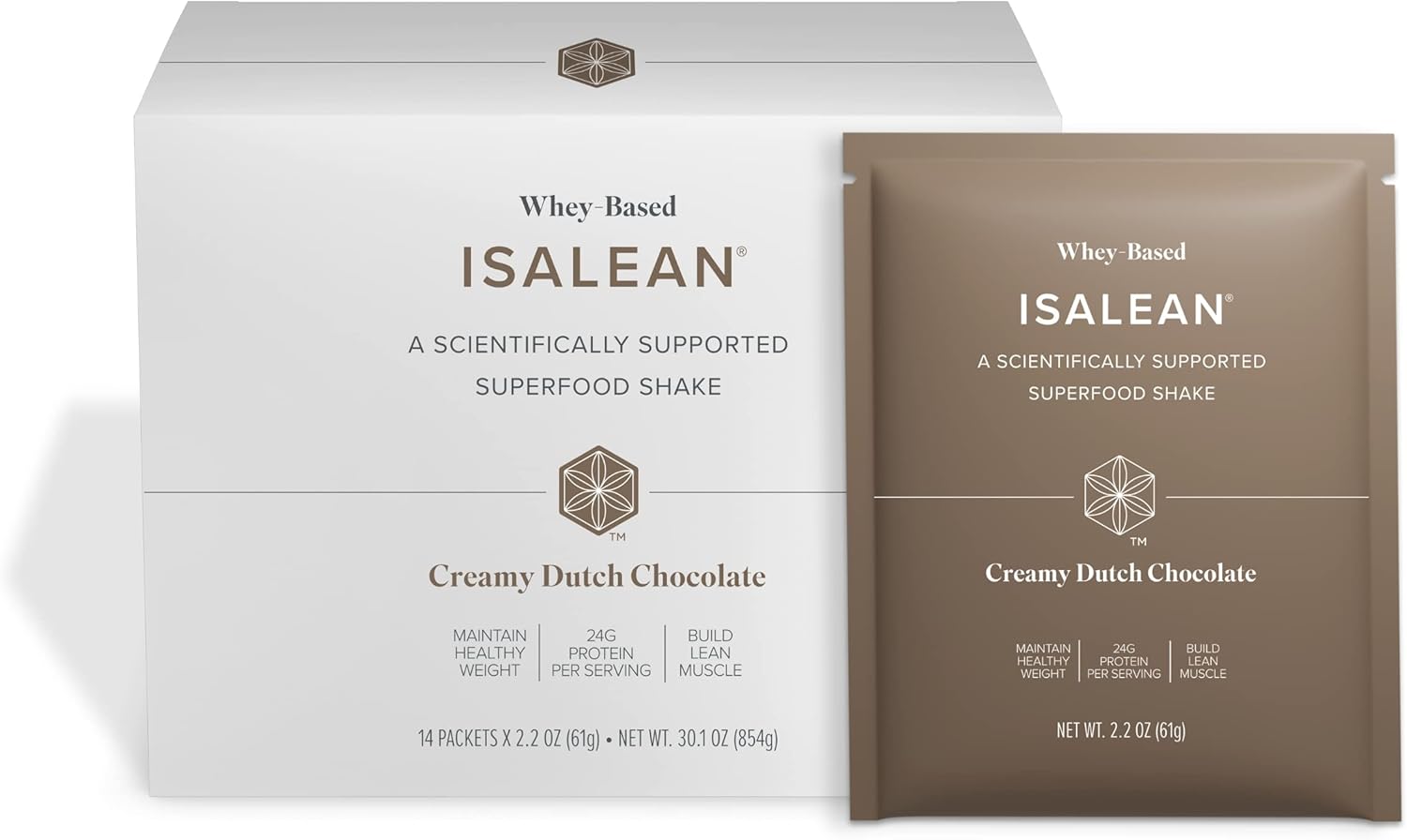 Malteada natural de cremoso chocolate holandés Isagenix isalean, 14x 1paquetes de comida x 2.2onzas, 30.1onzas en total