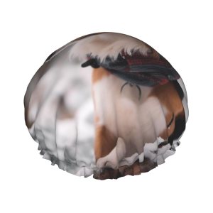 Winter Snow Dog Shower Cap Reusable Double Layered Bath Cap Waterproof Hair Cap with Elastic Band Bathing Hat Spa Salon Shower Hat for Women Men Winter Snow Dog Shower Cap Reusable Double Layered Bath Cap Waterproof Hair Cap with Elastic Band Bathing Hat Spa Salon Shower Hat for Women Men