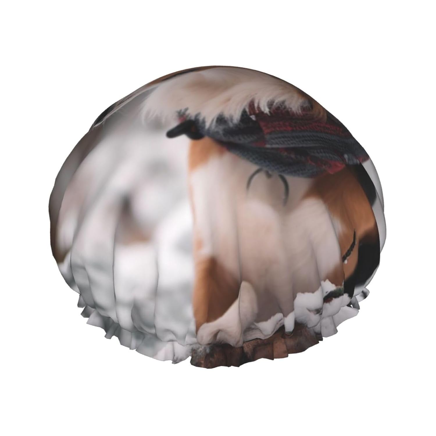 Winter Snow Dog Shower Cap Reusable Double Layered Bath Cap Waterproof Hair Cap with Elastic Band Bathing Hat Spa Salon Shower Hat for Women Men
