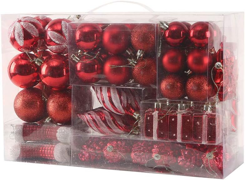 Sattiyrch – Juego de adornos de bolas de Navidad de 76 quilates para árbol de Navidad, irrompibles con cajas de regalo, reutilizables, con caja de