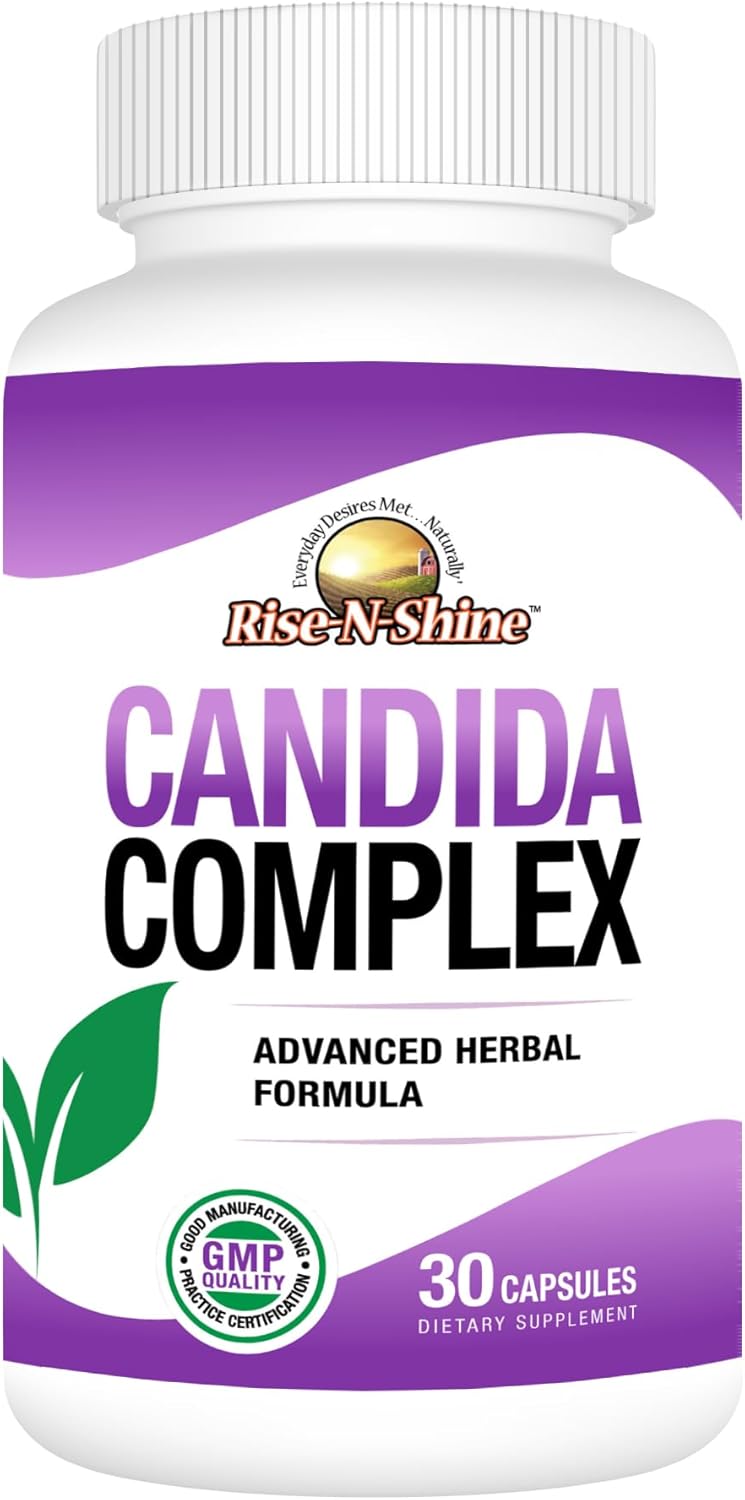 RISE-N-SHINE Cápsulas complejas Candida para niveles normales de Candida con orégano, ácido caprílico, hongos Reishi y más 30 unidades