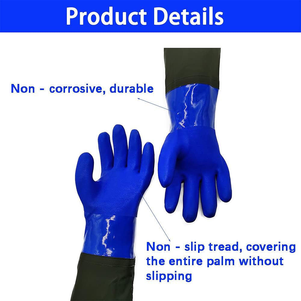 Guantes largos de goma impermeables, guantes de estanque, 28 pulgadas de longitud de hombro aislados de PVC resistentes a los productos químicos,