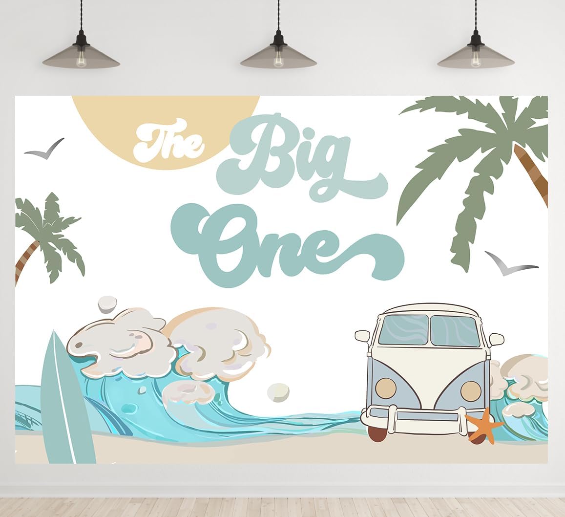 The Big One – Telón de fondo de 1er cumpleaños para niños, retro, tabla de surf, playa, fiesta, fotografía, fondo para niños, decoración de fiesta