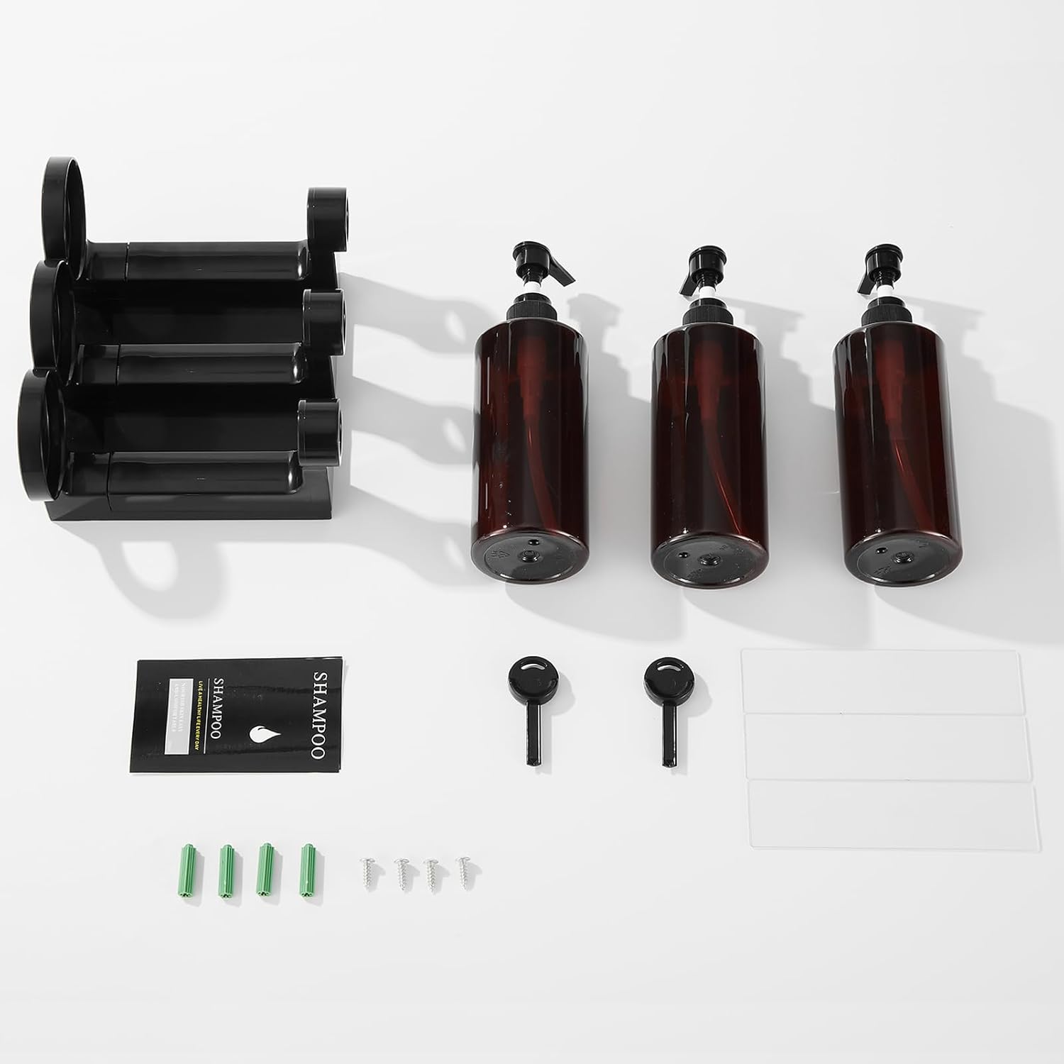 Dispensador de champú y acondicionador, dispensador de jabón de ducha, sin taladro, 3 cámaras, dispensador de champú para montar en la pared con