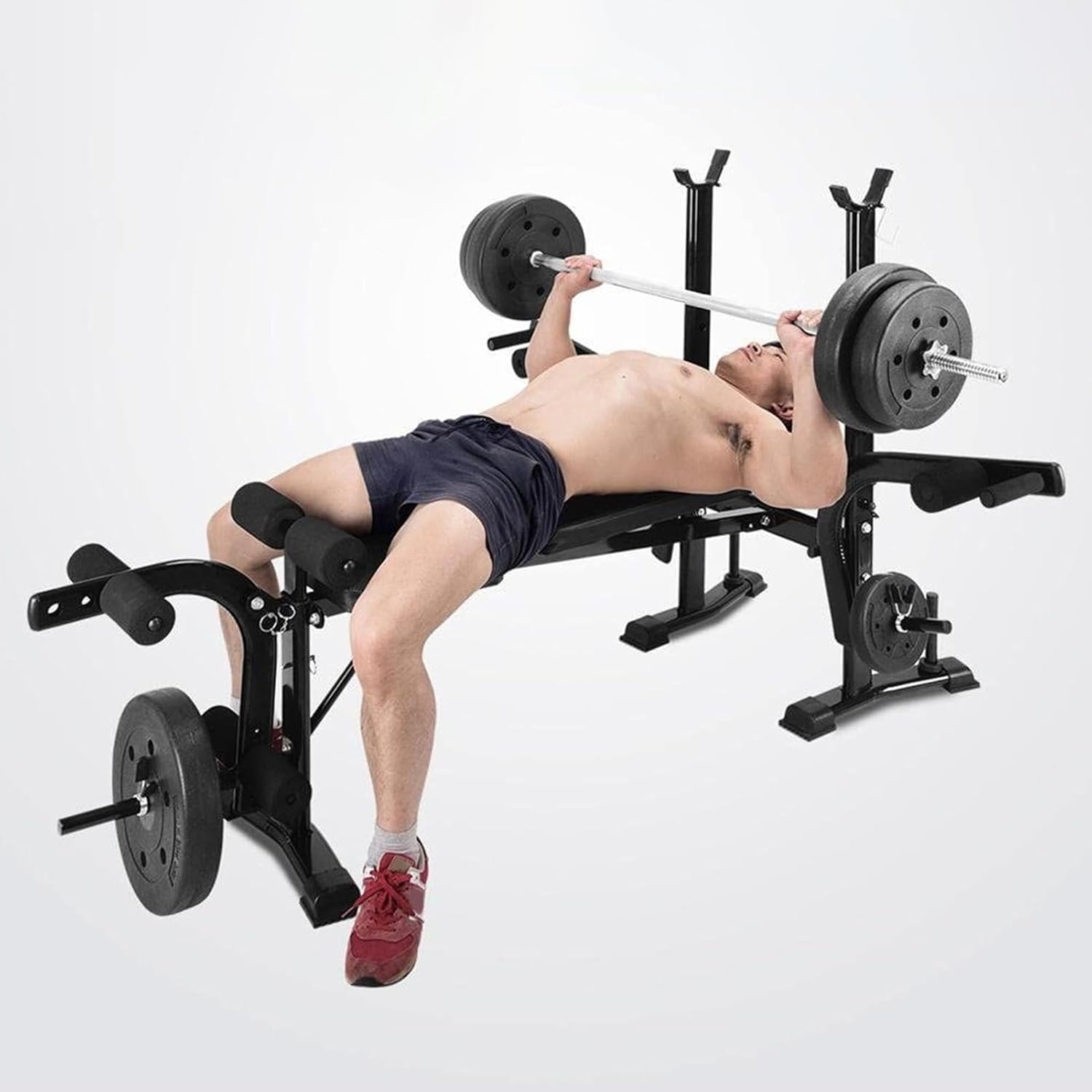 Equipo de entrenamiento de banco de pesas estándar 6 en 1 para gimnasio en casa, entrenamiento de cuerpo completo, juego de prensa de banco, rizo de