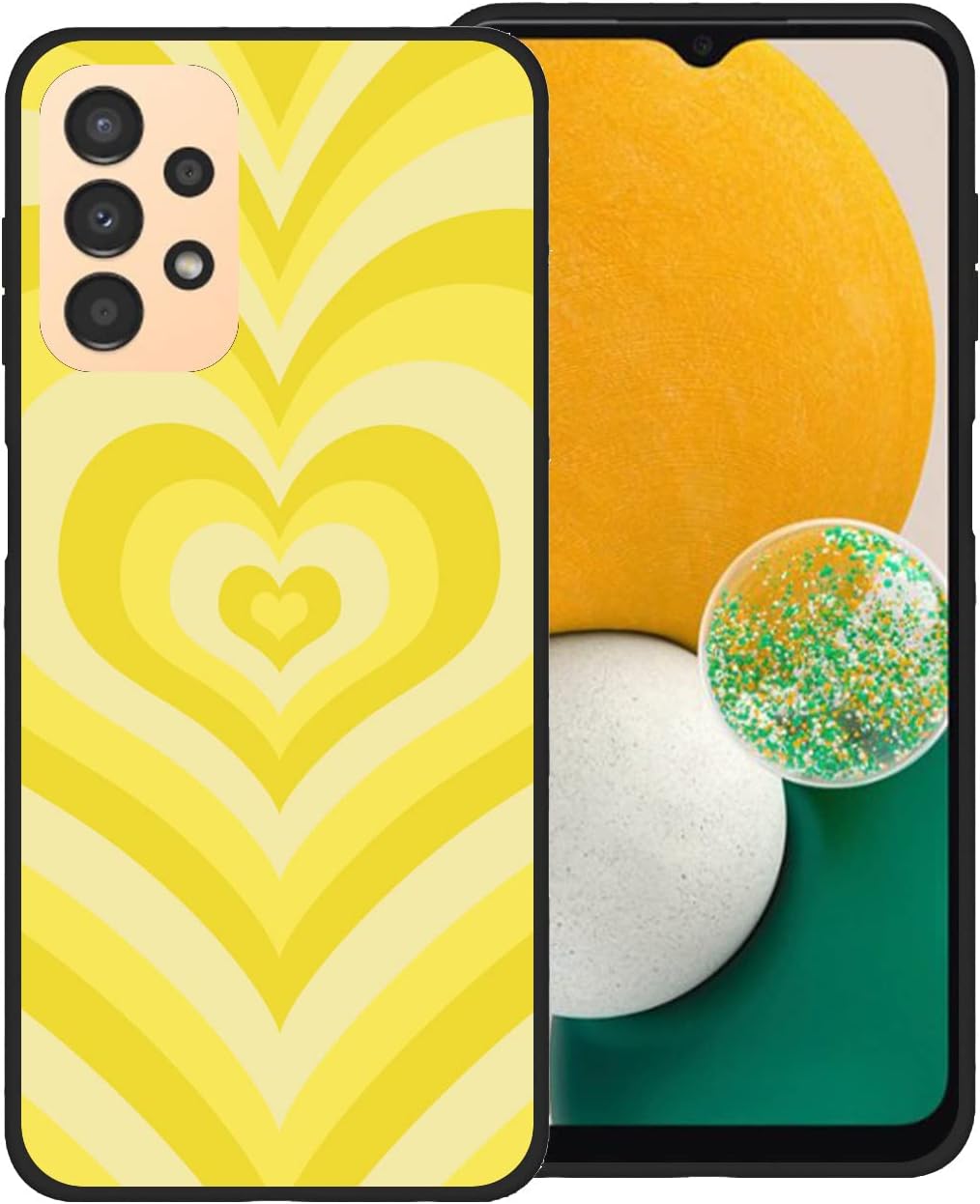 Compatible con Samsung Galaxy A13 (4G), centro de túnel de corazón amarillo, diseño de remolino de amor, lindo patrón a prueba de golpes,