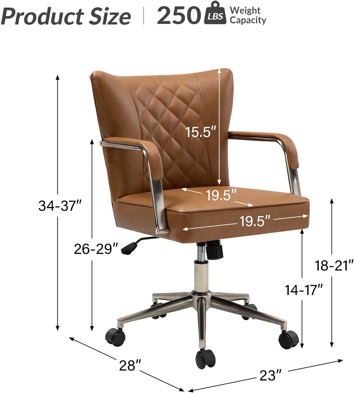 HULALA HOME Silla de escritorio de piel sintética para oficina en casa con base de metal, silla giratoria de 360 de altura ajustable, silla de