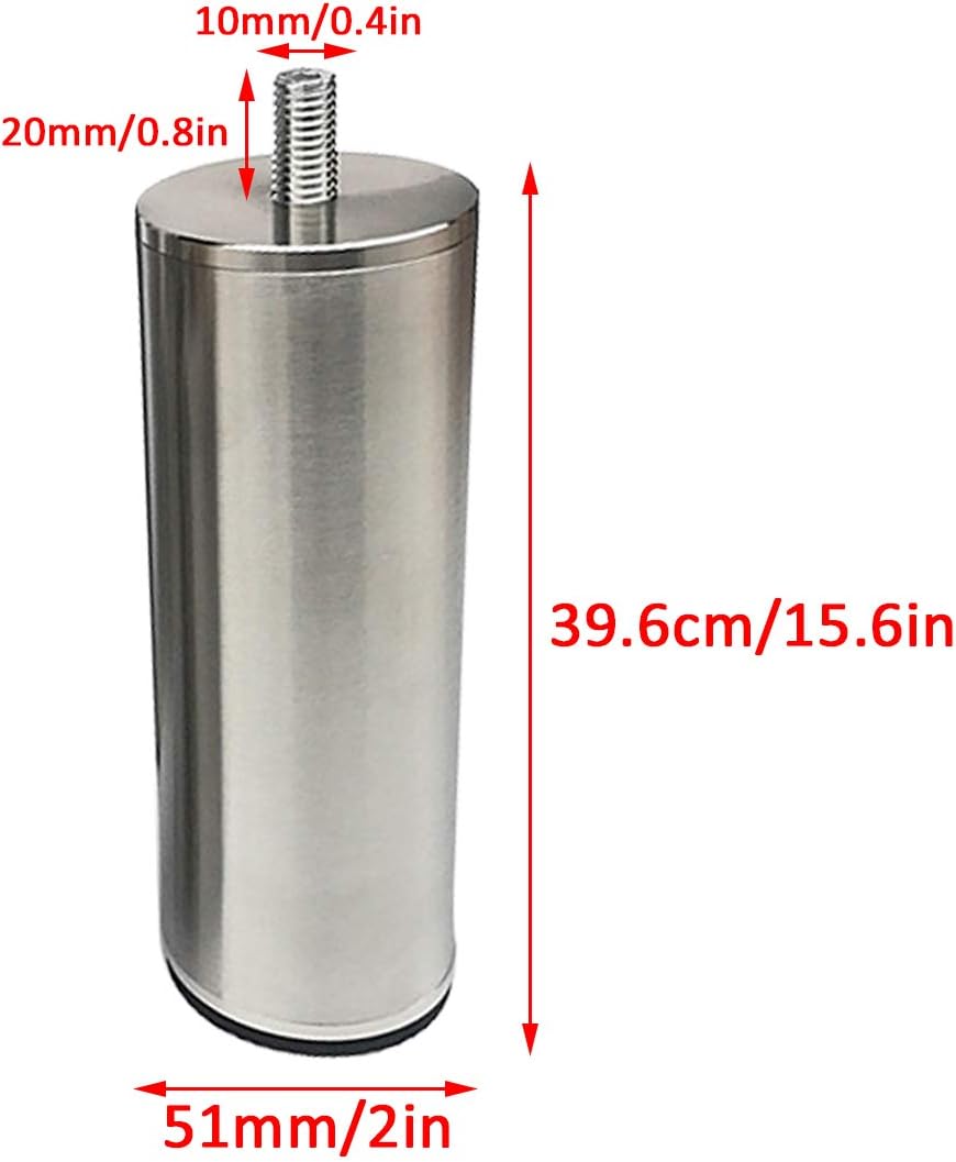 Varilla roscada M10 de acero inoxidable cepillado sólido para muebles, patas de sofá de metal, patas de cama, patas de gabinete de cocina, baño,