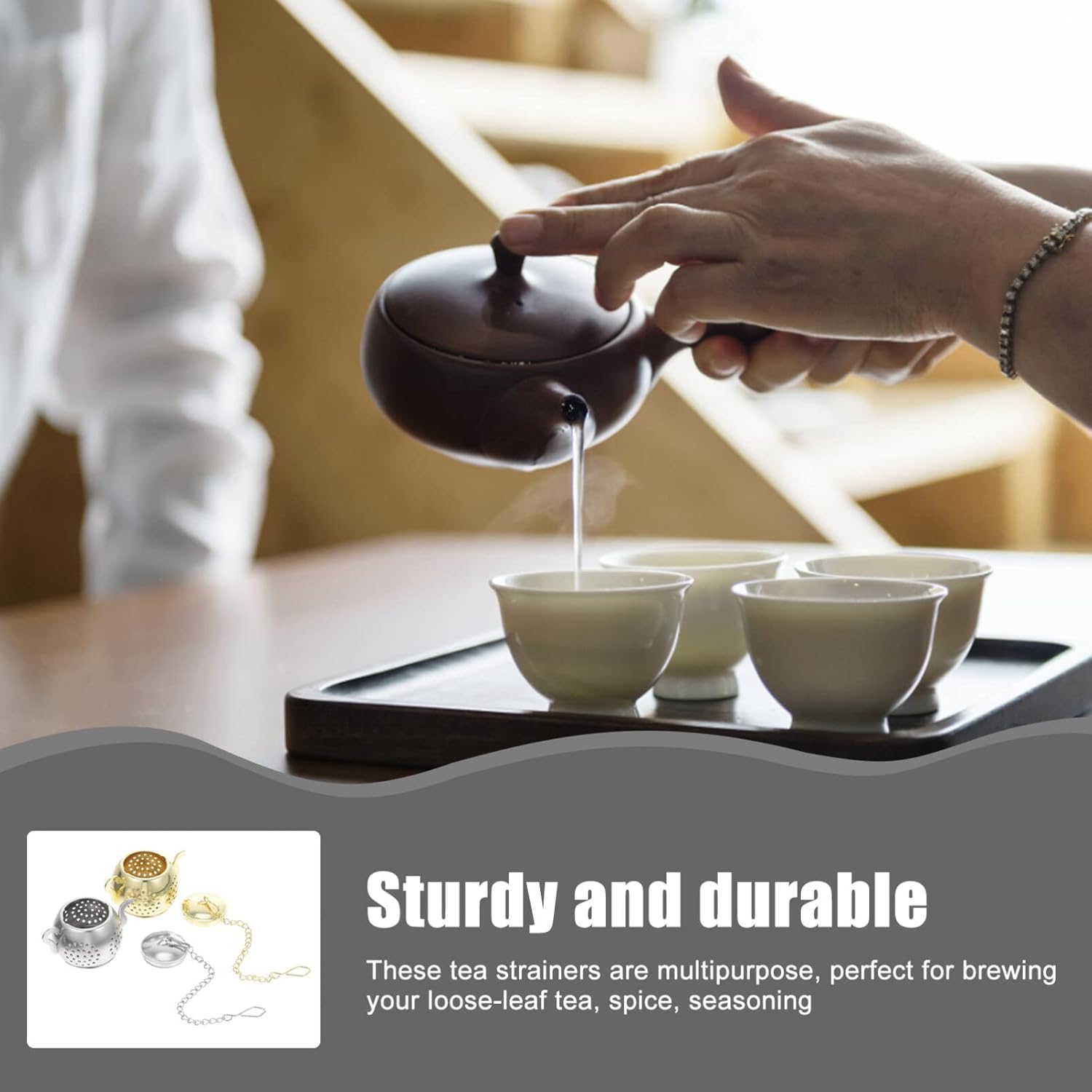 SHERCHPRY 2 cestas de té de acero inoxidable, coladores de té con tapa, colador de té extrafino, infusor de té de acero inoxidable, té caliente, té