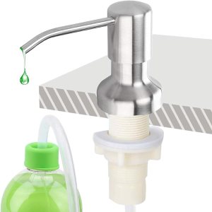 XINHUAYJ Dispensador de jabón para platos para fregadero de cocina, dispensador de jabón integrado de acero inoxidable con kit de tubo de extensión XINHUAYJ Dispensador de jabón para platos para fregadero de cocina, dispensador de jabón integrado de acero inoxidable con kit de tubo de extensión